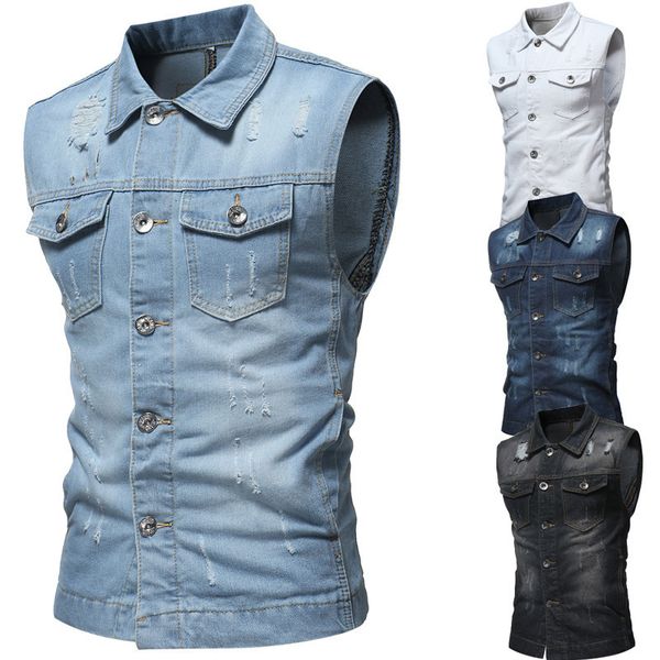 

fall 2019 new fashion casual jeans vest men's sleeveless top, Black;white