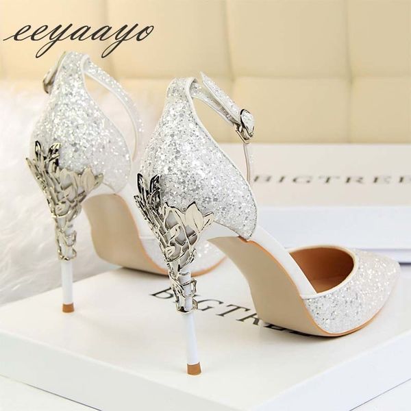 

new summer women sandals high thin heel pointed toe buckle ladies bridal wedding women shoes white high heels sandals y200405, Black