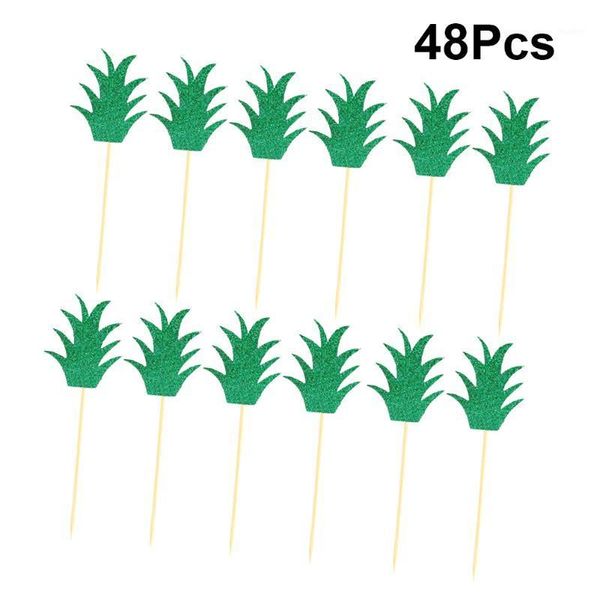 

48pcs ers pineapple leaf shaped creative convenient cake adornmrnt cupcake insert card decor for party birthday1