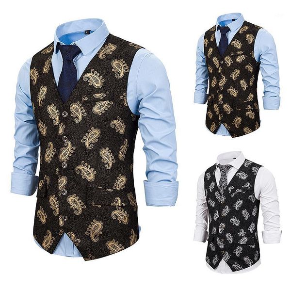 

men flower vest casual business formal gentleman waistcoat single-breasted vests nice fashion print blazer vests men homme1, Black;white