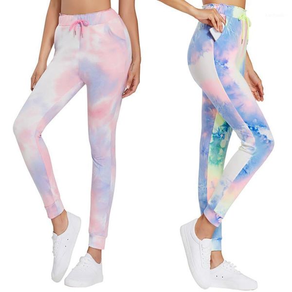

yoga outfits women fitness female sports tight buttocks indoor equipment running sweat pants stitching tie-dye1, White;red