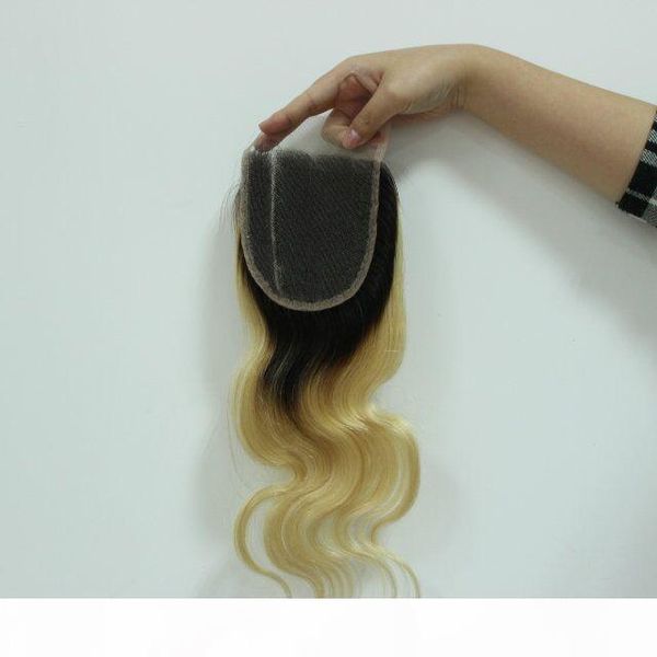 

1b 613 two tone lace closure brazilian body wave grade peruvian indian malaysian virgin human hair ombre closure 4*4, Black;brown