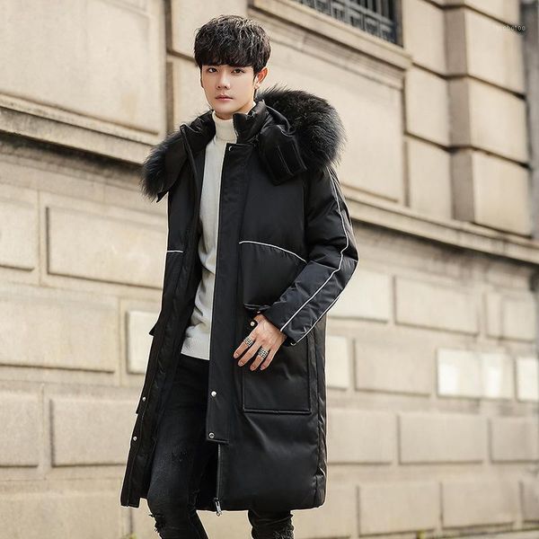 

men's down & parkas winter coats male long and velvet with thick warm wind pure color heavy hair a hooded coat1, Black