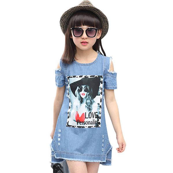 

aixinghao children dresses for girls casual denim strapless dress girls summer teenage cartoon pattern girls denim clothes 8 10 lj200825, Red;yellow