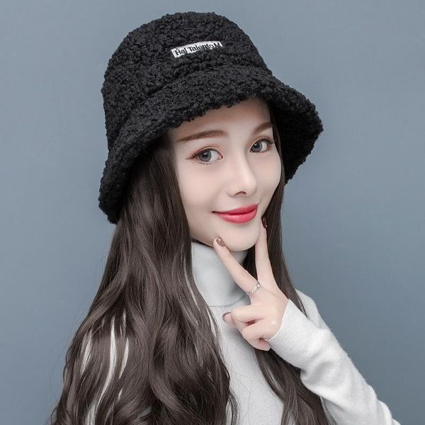 

hat fall/winter lamb plush fisherman hat fall/winter korean version of chao joker student thickened warm sunshade basin, Blue;gray