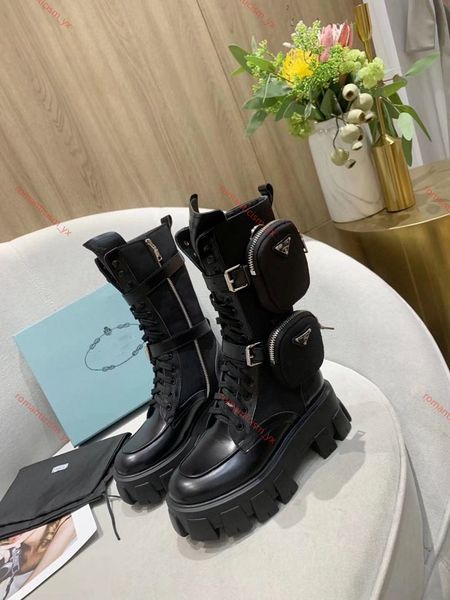 

the latest brushed rois leather and nylon boots martin boots women's ankle boots with inluxe detachable double pockets and tread sole, Black
