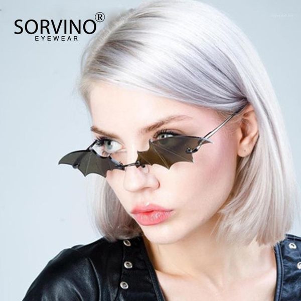 

sorvino rimless vintage bat shape sunglasses for women men glasses eyewear 2020 new fashion trending1, White;black
