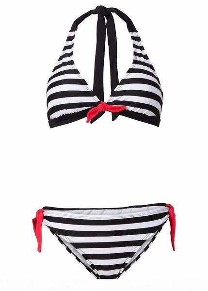 

ladies new bikini girl women swimsuit striped swimwear halter plaid polyester brazillian bikini set bathing suit biquini, White;black
