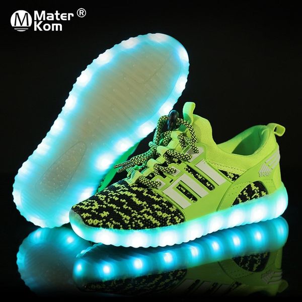 

size 25-37 children led shoes for boys girls usb charger schoenen kids chaussure enfant luminous glowing sneaker with light sole y200103, Black;red