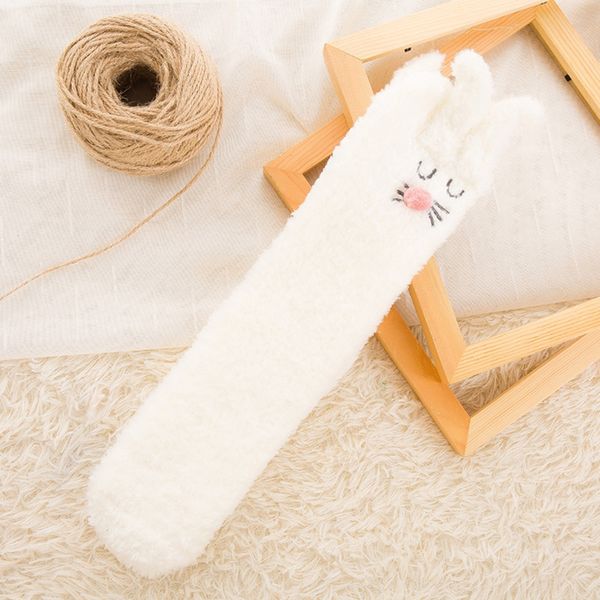 

autumn board board and winter style thick warm coral velvet three-dimensional rabbit sleeping lovely home tube socks sweet floor socks tagqn, Black