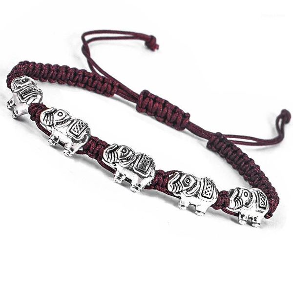 Verstellbares handgefertigtes geflochtenes Baumwollfaden-Glücksknoten-Armband, Unisex, Vintage-Stil, silberfarben, Elefanten-Schmetterlings-Armband1