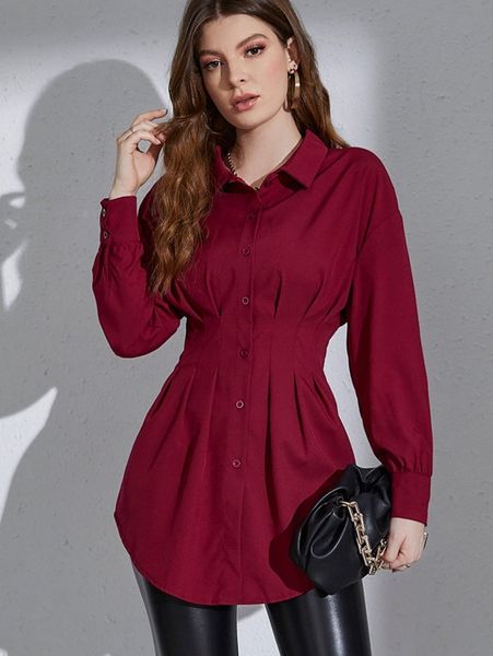 

drop shoulder plicated waist blouse without belt b8hk#, White