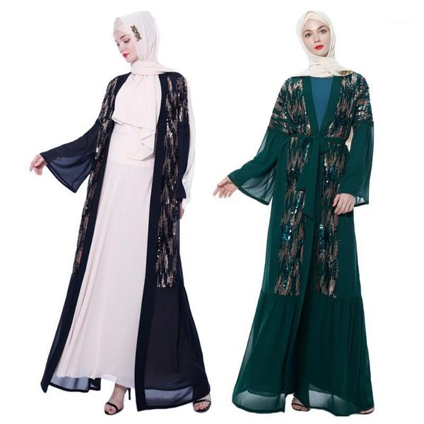 

abaya maxi dress women muslim long sleeve sequin kaftan caftan open cardigan islamic jilbab dubai prayer turkish robe dress arab1, Red