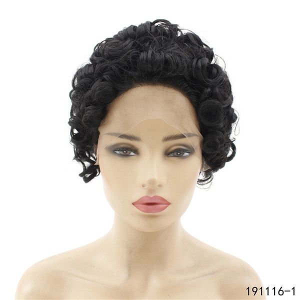 

synthetic lacefront wig black afro kinky curly simulation human hair lace front wigs perruques de cheveux humains 191116-1, Black;brown