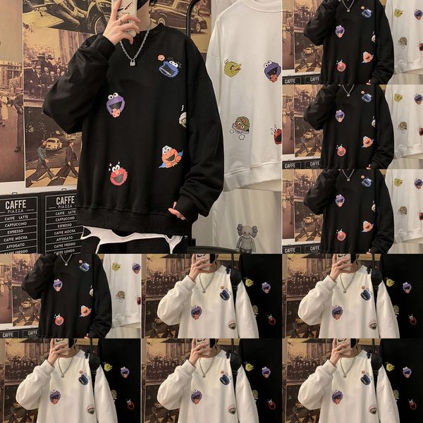 

couple's men's sweatersweater sweater spring and autumn 2020 new loose korean cartoon printed crew neck ins trendy lazy vjmf3, Black