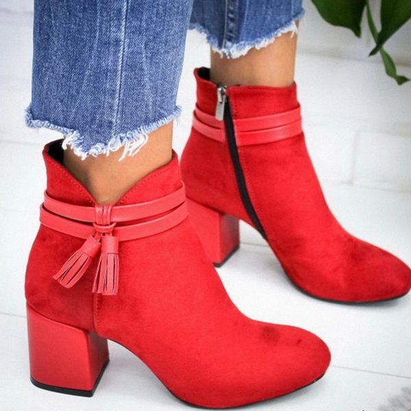 

2020 Red Tassel Ankle Shoes Women Shoes Single Boots Pointed With Short Boots booties heels patent leather black women boots #Xd8o