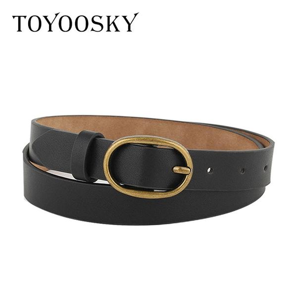 

TOYOOSKY Designers Women Belts PU Coppery Elliptical Pin Buckle THIN Belts for Jeans All-match for Female Cinturon Mujer, Black;brown