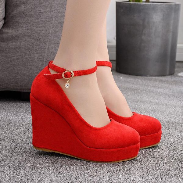 

fashion women shoes high heels red shoes heels flock leather pumps spring black wedges wedding party wedges sandals y1215