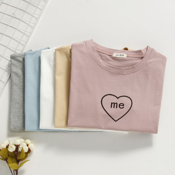 

sport summer new harajuku women t shir fashion heart me design cotton loose crop t-shirt female tee 100% cotton high quality