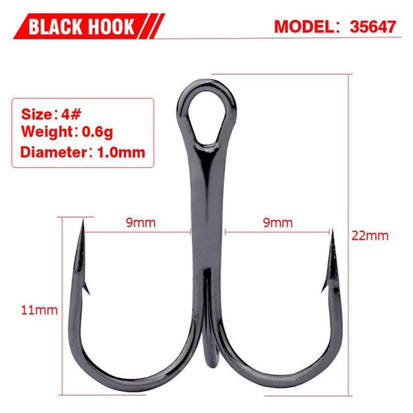 

10pcs fishing hooks high steel carbon material treble black fishing hook round folded saltwater bass 4# 6# 8#tack sqctyj