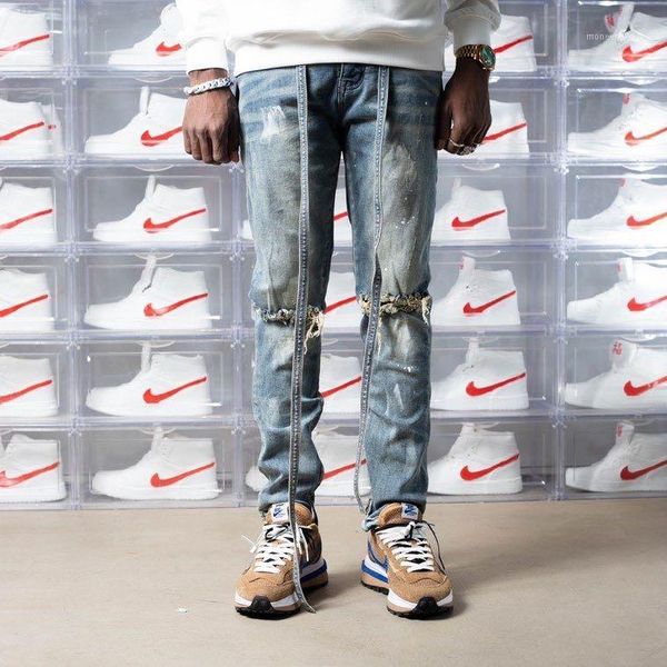 

k12699 fashion men's jeans 2021 runway luxury european design party style men's clothing1, Blue