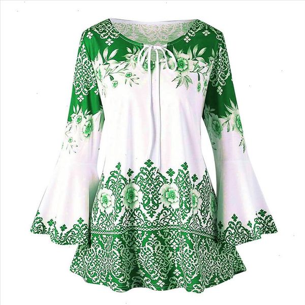 

women vintage shirt fashion womens big floral printed flare sleeve tunic 5xl plus size blouses for women camisa, White