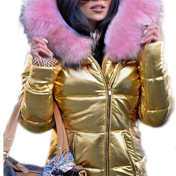 

womens ladies quilted winter coat fur collar hooded down jacket parka outerwear y201008, Black