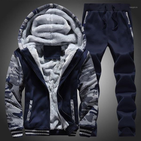

tracksuit men sporting fleece thick hooded brand-clothing casual track suit men jacket+pant warm fur inside winter sweatshirt1, Gray