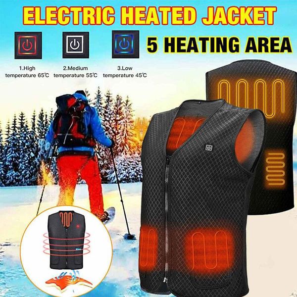 

outdoor t-shirts m-4xl usb electric heating jacket 5 zone plate sports coat winter and vest camping, Gray;blue