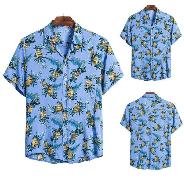 

2020 new men's hawaiian floral shirt summer european and american loose lapel short sleeve shirt men1, White;black
