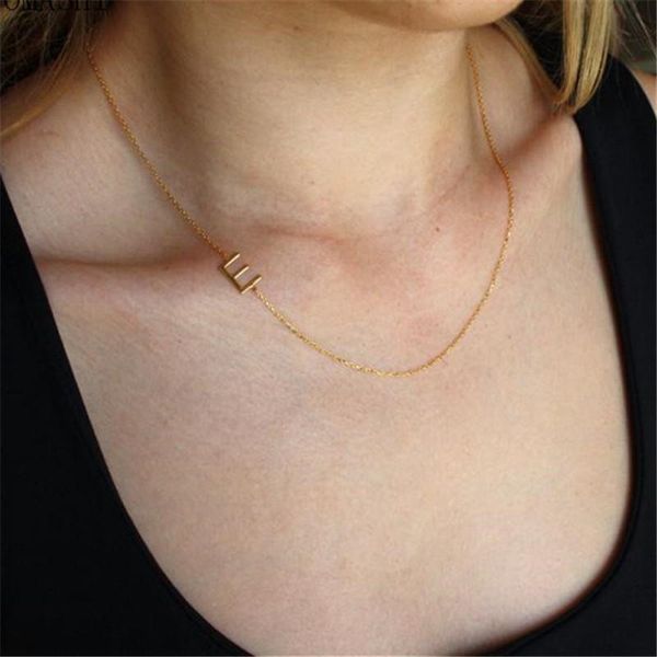 

chains stainless steel sideways initial necklace 26 alphabet a-z letter name dainty love gift, Silver