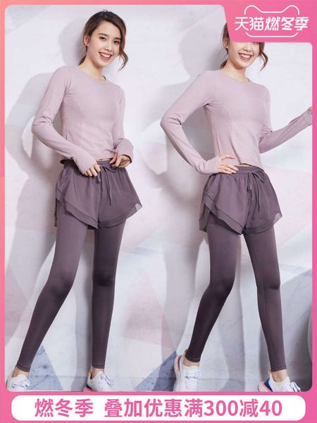

running suit women's gym professional high end autumn and winter fashion net red sports long sleeve quick drying yoga clothes, Gray