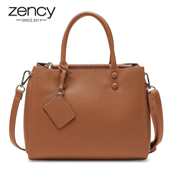 

zency women casual tote handbag 100% genuine leather fashion grey lady shoulder crossbody bag office bags black c0121