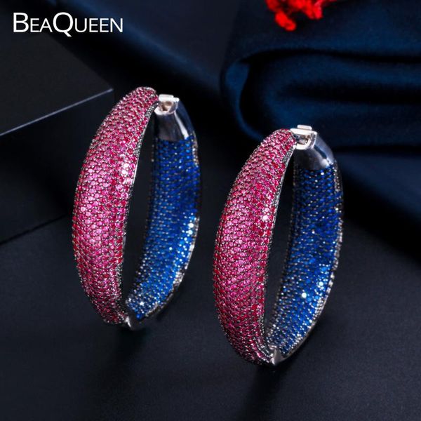 

beaqueen nigerian blue red multicolor cubic zirconia big exaggerated circle round hoop earrings for women statement jewelry e425, Golden;silver