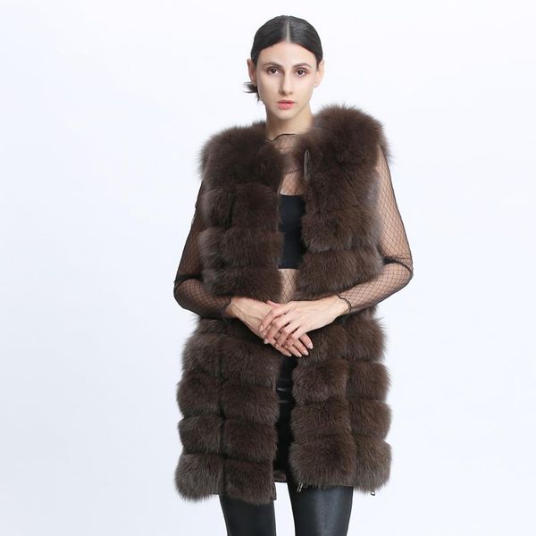 

genuine fur vest winter real fur vests women long o neck sleeveless warm women coat oversize natural gilet 6xl 5xl, Black
