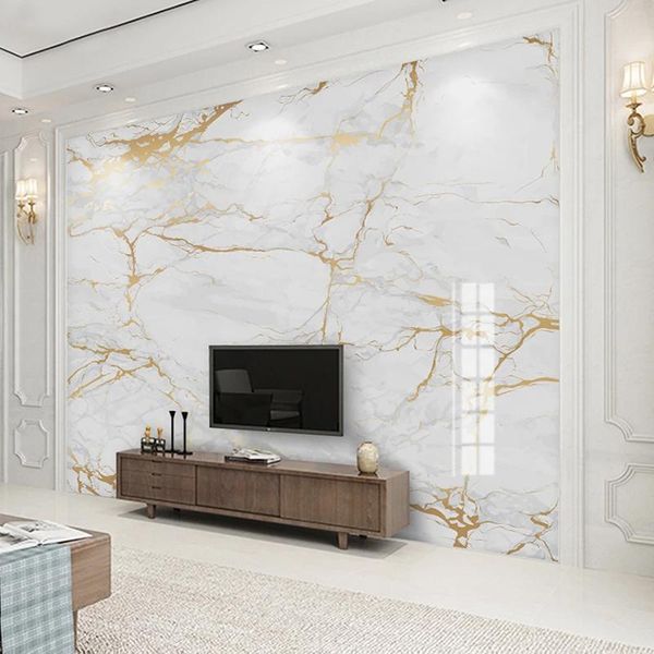 

custom any size mural modern white marble wallpaper golden line wall painting living room tv sofa bedroom home decor papel mural