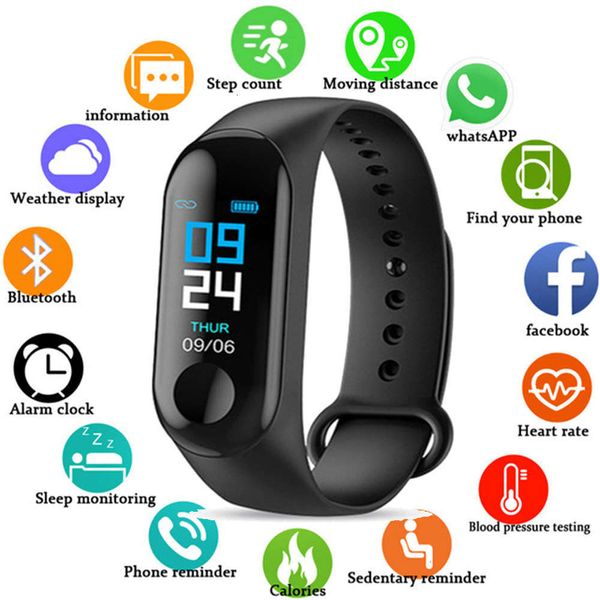 

m3 wristband for men, women children, exercise heart rate and blood prsure tracker, smart sports watch with color screenjk
