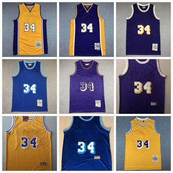 

men los angeles lakers shaquille o'neal mitchell ness basketball jersey;swingmen basketball jerseys, Black;red
