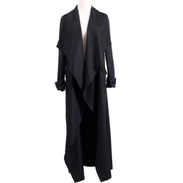 

spring autumn fashion black x-long trench coat women loose lapel temperament windbreaker, Tan;black