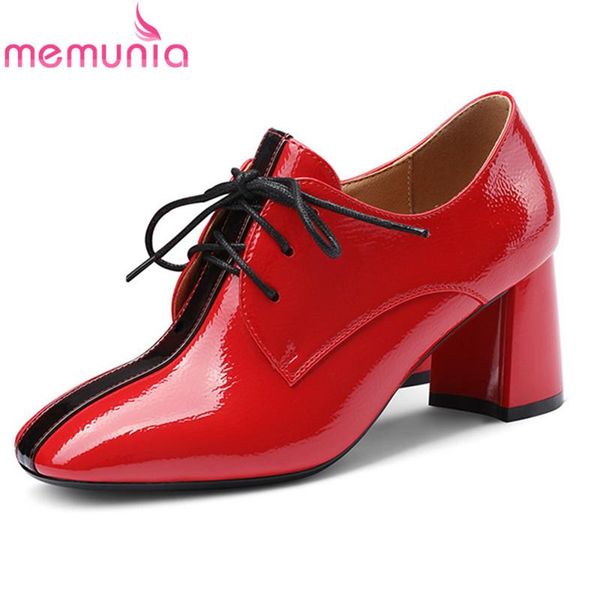 

memunia 2021 new arrival women pumps round toe lace up spring autumn square heel classic dress shoes ladies office shoes, Black