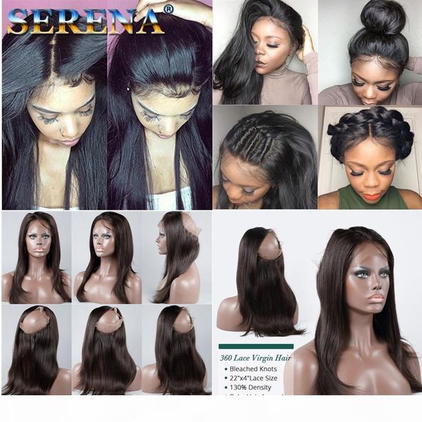 

360 lace frontal with bundle peruvian straight virgin hair with closure 360 closure with 3 bundles pre plucked black hair extensions, Black;brown