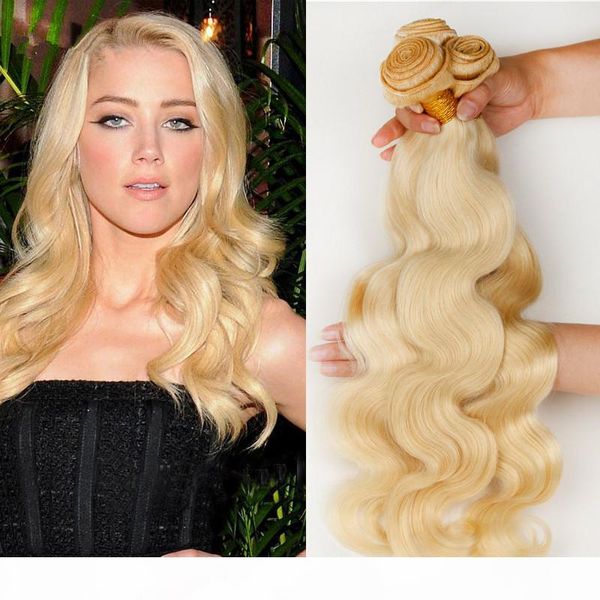 

9а virgin малазийский blonde человеческих волос 3bundles # 613 bleach blonde богородица человеческих волос переплетений body wave малазийски, Black