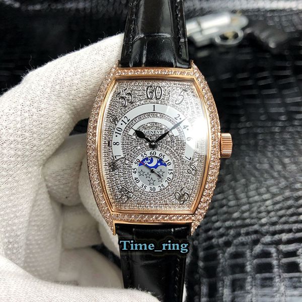 

edition 8880 b s6 sqdt diamond dial rose gold diamond case automatic mechanical movement mens watch leather strap sport brand watches, Slivery;brown