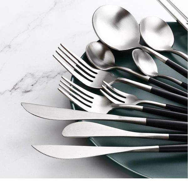 

black silver cutlery set noble kitchen tableware restaurant upscale western tableware steak knife fork coffee spoon bbyhip