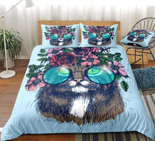 

cat duvet cover set blue cat bedding set cartoon animals floral beds set home textiles microfiber for girls kids bedspread