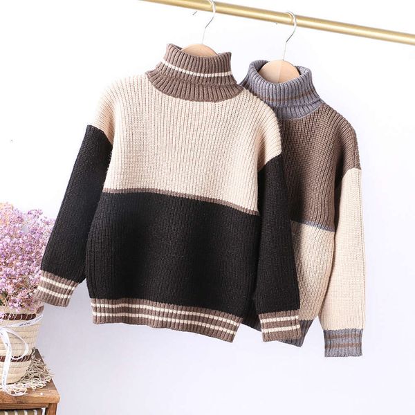 

winter children's wear thickened high 2020 collar fashion color matching chaozhong boys' warm sweater, Blue