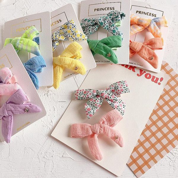 

hair accessories girl pins simple cute candy color lattice stripe floral flower bow fabric clips for children fashion accessories1, Slivery;white