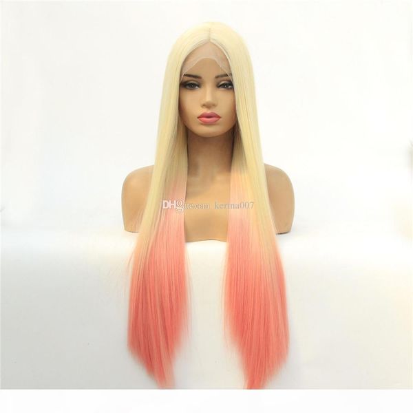 

curely pink ombre color glueless lace front long hair wigs for black women natural hairline peruvian full lace wig