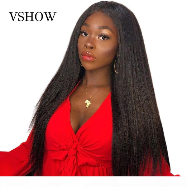

kinky straight wig hd transparent lace frontal wig pre plucked brazilian 13x6 glueless lace front yaki human hair wigs for women, Black
