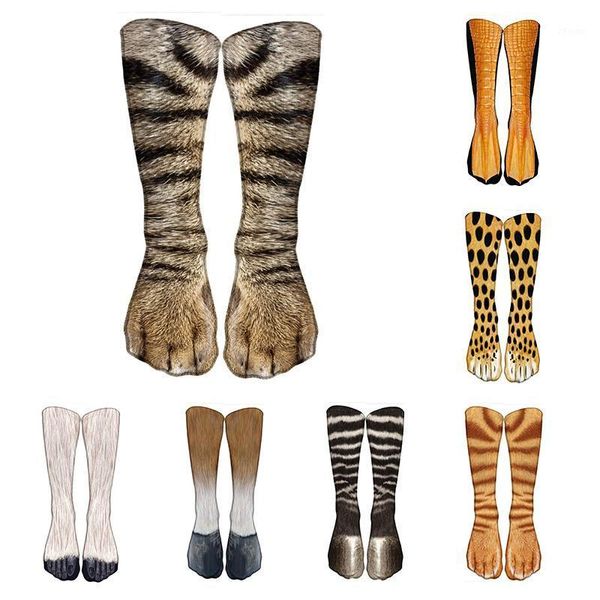 

fashion 3d printed women high knee long socks animal elastic cotton compression sports cycling winter warm calf socks1, Black;white